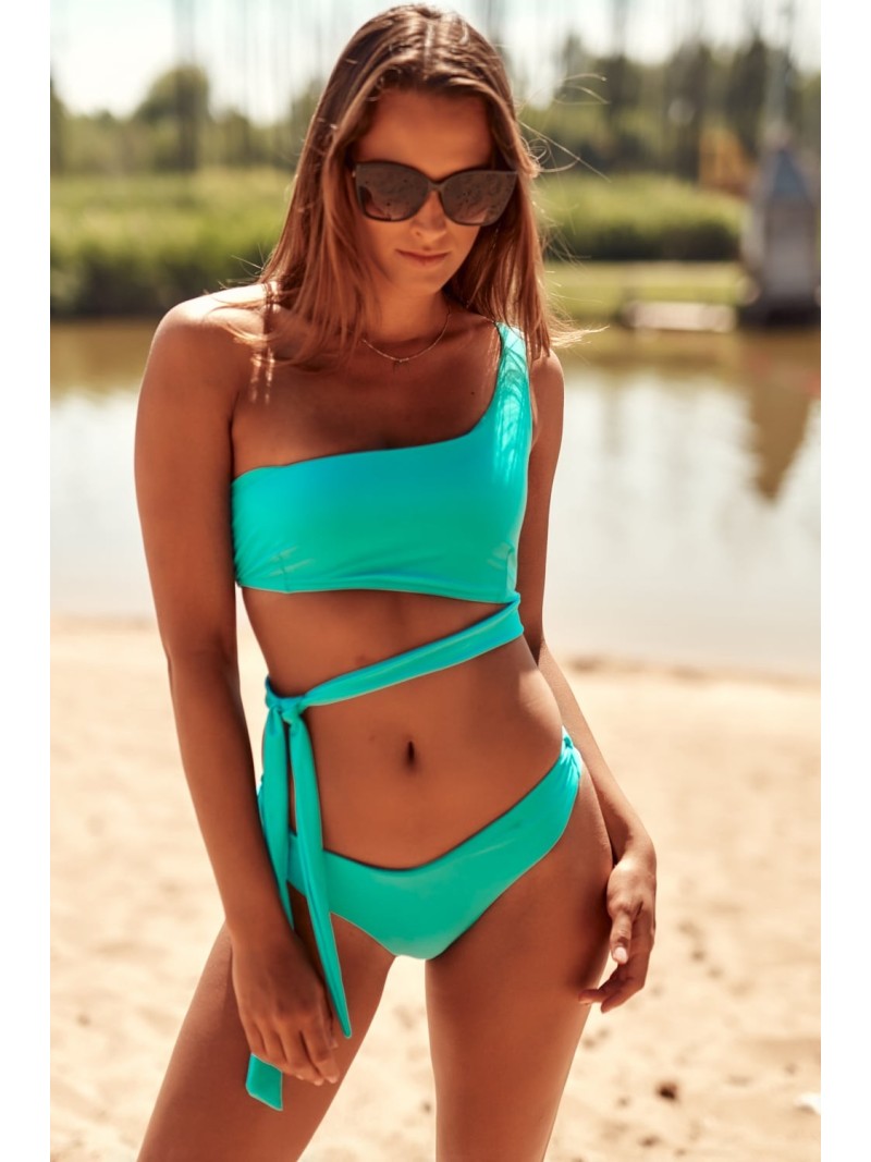 Costum de baie asimetric turcoaz din doua piese K17 - Magazin online - Boutique